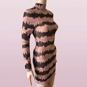 Chic Nude Sheer Mock Neck Bodycon Dress for Cocktail Nights